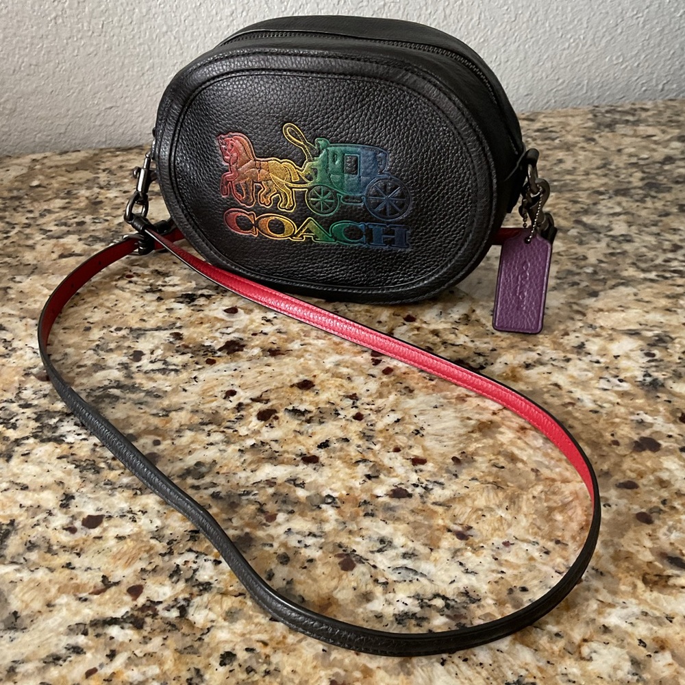 Coach Black Crossbody Bag with Multicolor Logo